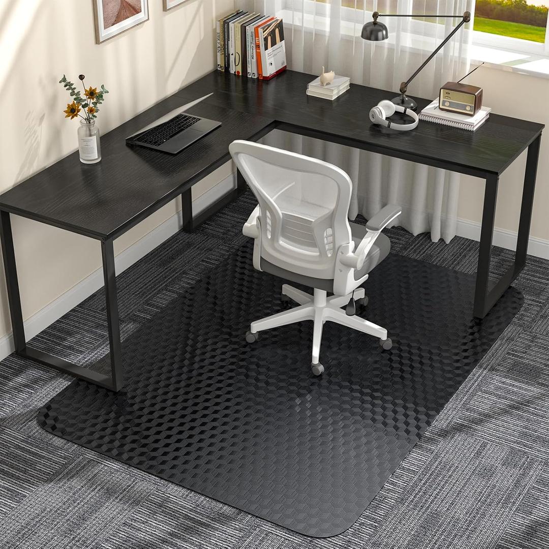 Office Chair Mat for Low Pile Carpet with Lip, 36" x 48" Clear Plastic Heavy Duty Floor Protector, Smooth Glide Desk Chair Mat for Rolling Chairs, Computer Chair Mat for Home OfficeGaming-Black