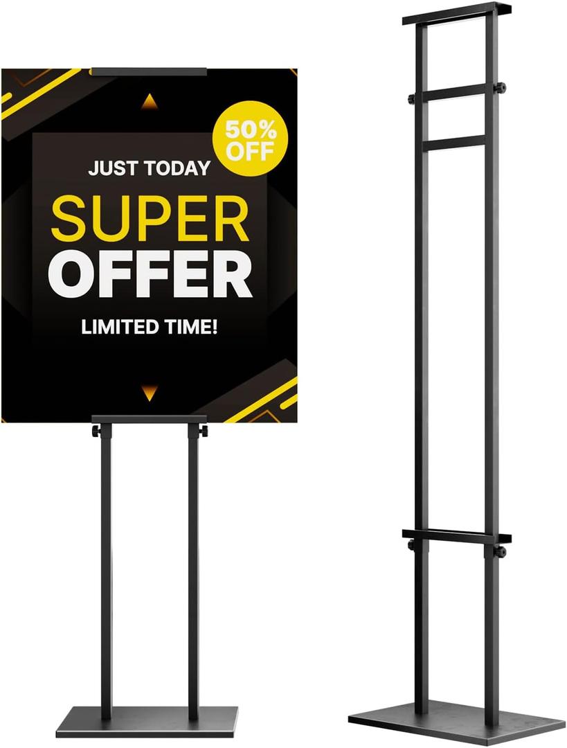 Display Stand Sign Holder,Heavy Duty Adjustable Pedestal Sign Stand Up to 75 inch,Double-Sided for Board & Foam Sign,Sign Stand with Base,Fit Wedding,Restaurant or Business(Poster not Included)