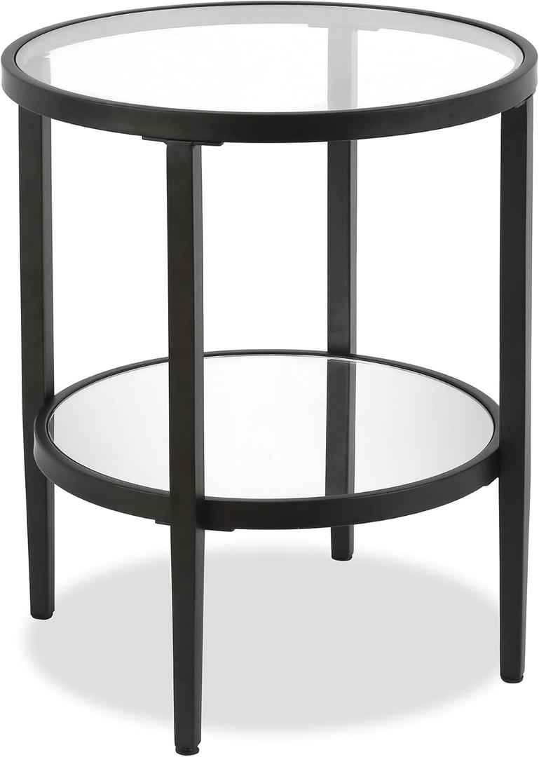 Henn&Hart 20" Wide Round Side Table with Mirror Shelf in Blackened Bronze, Table for Living Room, Bedroom (Round, Blackened Bronze/Mirror)