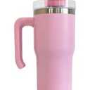 30 oz Tumbler with Handle  Insulated Cup Reusable Water Bottle Stainless Steel | Cupholder Friendly Travel Mug | Double Insulated Pink Water Bottle Tumbler 