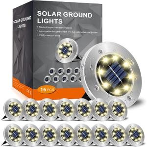 INCX Solar Lights Outdoor Waterproof, 16 Pack Solor Ground Light for Outside, Solar Garden Lights Landscape Lighting for Patio Pathway Lawn Yard Deck Driveway Walkway, Warm White
