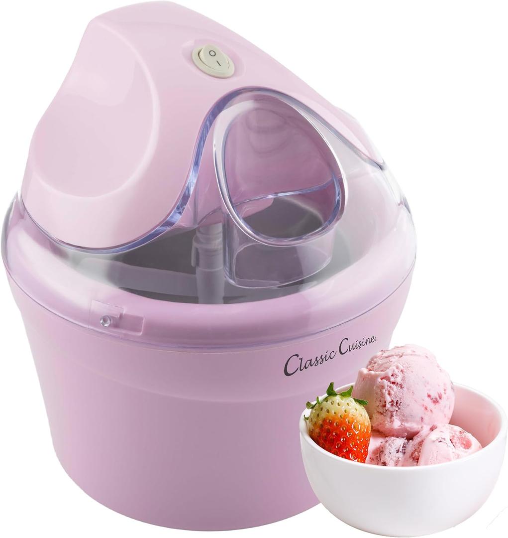 Ice Cream Maker - 1QT Ice Cream Machine for Sorbet, Gelato, Frozen Yogurt and More - Kitchen Appliances and Gadgets by Classic Cuisine (Pink)
