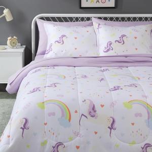 Microfiber Kids' Bed-in-a-Bag 7-Piece Bedding Sheet and Comforter Set, Full/Queen, Unicorn Print