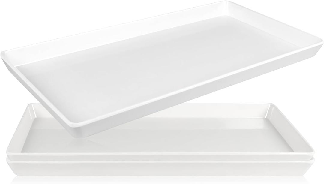3pcs White Melamine Serving Trays, 11.8x6.2 Inch Reusable Rectangle Appetizer Platters, Plastic Tray for Desserts, Fruit, Cookies, Charcuterie, Snack, Party Food Display - Dishwasher Safe