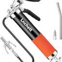 Grease Gun with Quick Release Coupler, 9000 PSI Professional Heavy Duty 14 oz Pistol Grip Grease Gun with 18 Inch Spring Flex Hose, 1 Extension Rigid Pipe and1 Sharp Nozzle Included