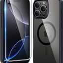 FNTCASE for iPhone 16 Pro-Max Case: Clear Magnetic Phone Cases with Screen Protector Compatible with Magsafe Slim Anti Yellowing Rugged Shockproof Protective Transparent Cell Cover (B-Black)