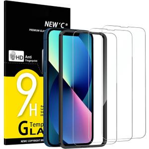 NEW'C 3 Pack Designed for iPhone 14,iPhone 13,iPhone 13 Pro Screen Protector (6.1 inches),Enhanced Tempered Glass Protection with easy installation tool included,Case Friendly Ultra Resistant (Transparent)