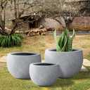 Kante ,15.7",11.8" Dia Round Concrete Planter Set of 2, Outdoor/Indoor Large Bowl Plant Pots with Drainage Hole and Rubber Plug for Garden Patio Balcony Home, Natural Concrete