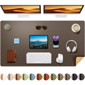 Aothia Cork Desk Mat - Dual-Sided XL PU Leather Desk Pad & Full Desk Protector, Large Waterproof Desktop Mat for Office & Gaming (47" x 23.6", Coffee)