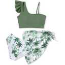 Girls Swimsuit Bikini Set Ruffle Adjustable Strap 3 Pieces Swimwear for Girls. 9-10T