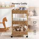 3-Tier Water Hyacinth Rolling Cart, Nursery Cart with Wheels