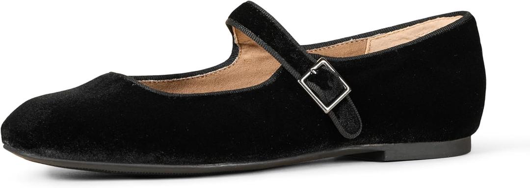 Amazon Essentials Womens Mary Jane Ballet Flat (9, Black Velvet)
