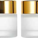 2Packs Empty Frosted Glass Jars 2Oz Refillable Makeup Sample Lotion Jars Airtight Glass Jar with Inner Liners and Golden Lids for Storage Lotions Powders Creams
