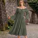 Scarlet Darkness Renaissance Costume Women Off Shoulder Bell Sleeve Tiered Maxi Dress (Green, L)