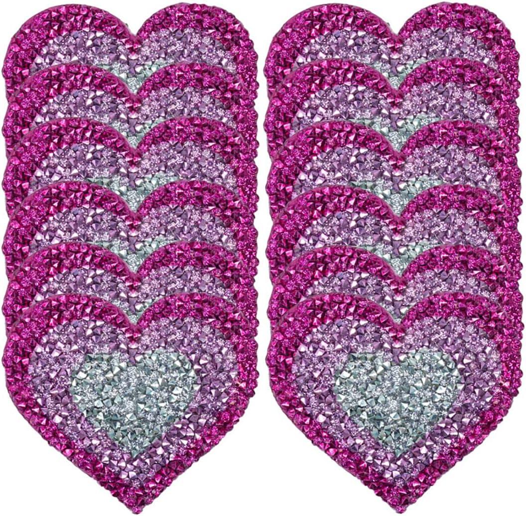 Heart Shaped Iron Patches, 1 Dozen/12 Pieces Pink Love Heart Rhinestone Hot-fix Applique Patch for Clothing Repair, Decoration, DIY Craft Jacket, Shirts, Bags