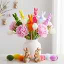 6 PCS Flocked Easter Bunnies Decors Set with 6 Colorful Eggs & Stakes, Rabbits & Eggs Figurines, 6 in Standing Bunny Decor for Interactive Egg Hunt, Home Table Centerpiece, Spring Party Supplies
