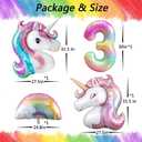 Pastel Rainbow Unicorn 3rd Birthday Party Decorations, Pink Purple Balloon with Large Unicorn Helium Balloons for Girl Birthday Party Garden & Fairy Theme Spring Decor (number 3 set)