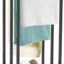 44 Inch Tall Free Standing Towel Rack with Metal Storage Shelf & 6 Hooks for Bathroom, 3 Tiers Heavy Duty Blanket Drying Stand Holder for Outdoor Pool, Bedroom, Living Room, Black