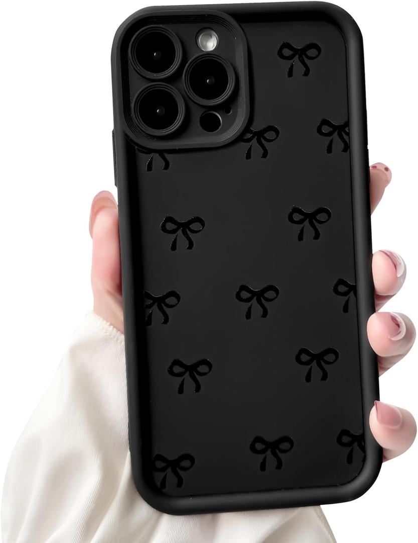 NITITOP Compatible with iPhone 12 Pro Max Case Cute Stylish Bow Knot Ribbon Design for Women Girls Artistic Bowknot Soft TPU Shockproof Protective Full Camera Protection Cover - Black