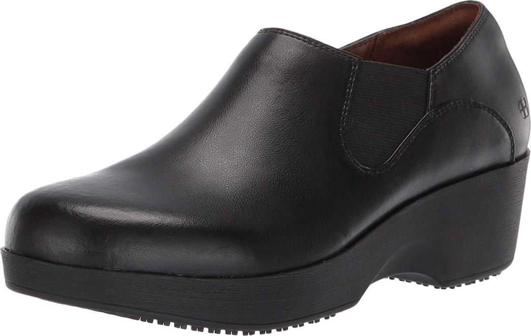 Shoes for Crews Clogs for Women, Slip Resistant, Water Resistant Slip-On Work Shoes for Food Service Chefs Kitchen Nurses Garden, Black, Leather (9, Black Kelsey)