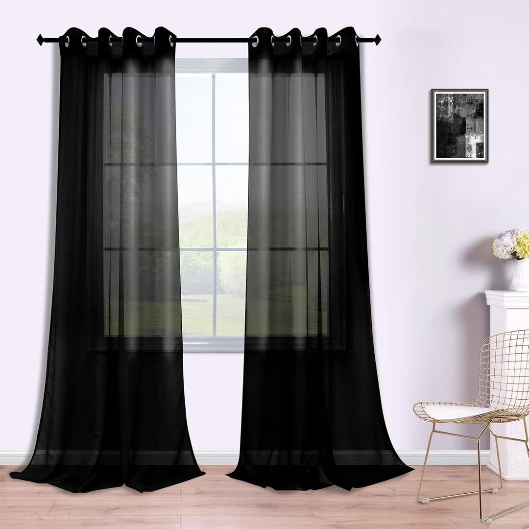 KOUFALL Black Curtains 120 Inches Long for Living Room 2 Panels Set Grommet Drapes Large Window Length Semi Sheer Curtains