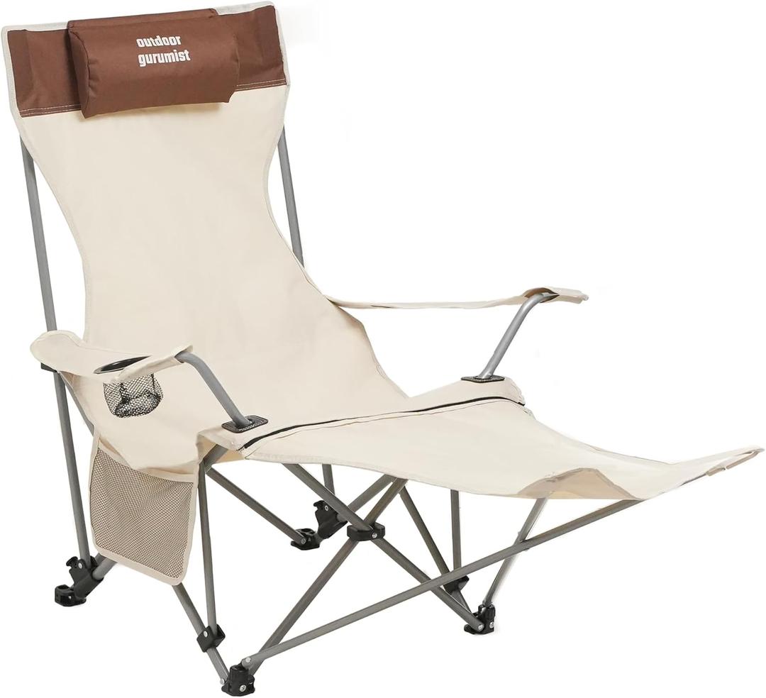 Folding Camping Chair with Footrest, Tan/Brown