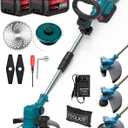 Electric Weed Wacker Cordless, 21V Electric Weed Cordless Eater Battery Powered with 2Pcs 4.0Ah Batteries, 3 in 1 Stringless Grass Trimmer/Edger/Brush Cutter for Lawn Yard Garden (blue orange)