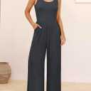 ANRABESS Jumpsuits for Women Dressy Casual Summer Sleeveless Rib Knit Wide Leg Jumper Romper One Piece Outfits with Pockets Dark Grey Medium (Gray, M)