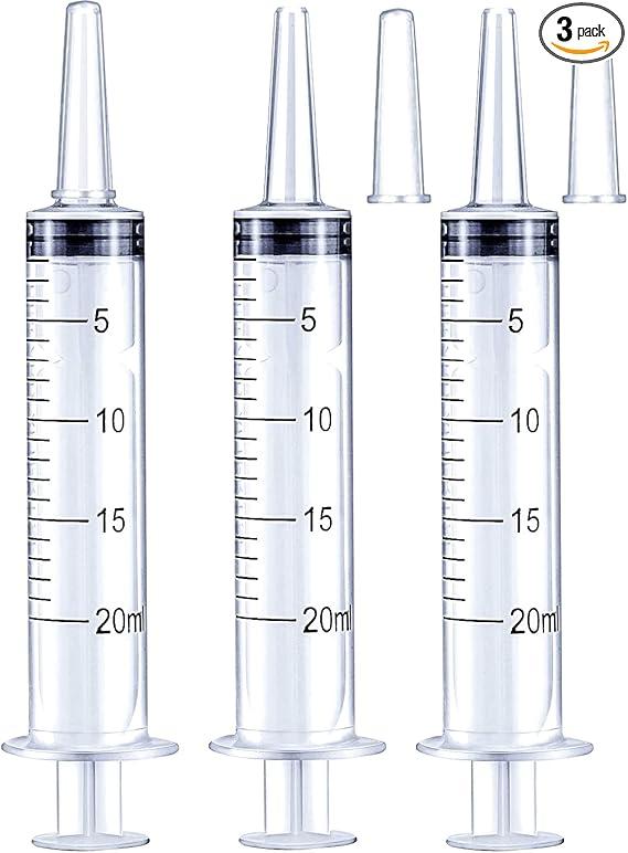 20ml Syringe for Liquid, Oral, Scientific Labs, Measurement, Dispensing, with Cap 3 Pack 20ml Syringes