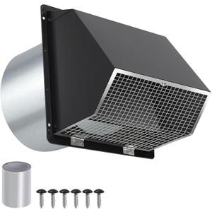 8 Inch Wall Vent Hood Wall Exhaust Vent Cover Outdoor Hooded Wall Vent with Screen and Damper,Wall Vent Cover Cap Exterior Air Exhaust for Kitchen Range Hood HVAC Duct Dryer Vent,Galvanized Steel
