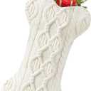 Dog Christmas Stocking, Knit White Dog Bone Shape Christmas Stockings, 18.5 Inches Large Pet Hanging Christmas Stockings for Dogs Puppys Pets