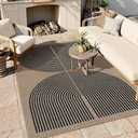 Lahome Modern Rainbow Easy Jute Carpet, Washable Large Round Area Rugs for Living Room Black Farmhouse Dining Room Rug, Contemporary Natural Throw Mat Non Slip Floor Carpet for Office RV Patio