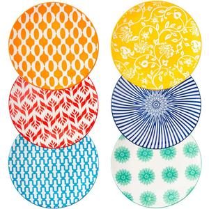 Ceramic Dessert Plates Set - Mini 6 Inch Appetizer Plates for Kitchen - Small Salad Plates for Cake Snacks, Side Dishes - Microwave Dishwasher Safe - Wedding Housewarming Gift - Assorted Colors