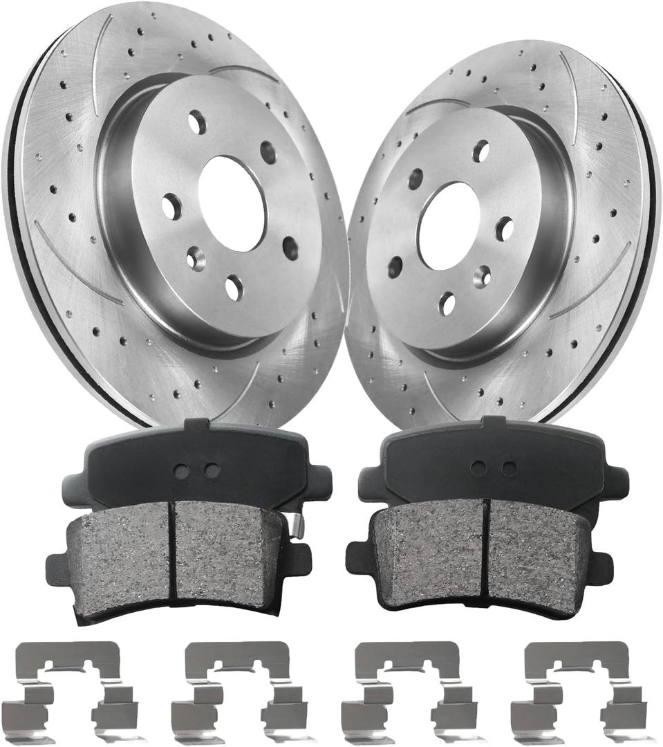 Rear Brake Pads And Rotors Kit Compatible With 2013-2015 Chevrolet Malibu, 2014-2020 Impala, 55179 D1430-8547 Automotive Replacement Brake Kits Drilled And Slotted Rotors 315mm(12.4in)