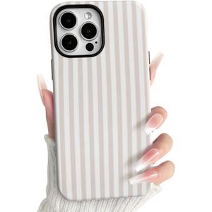 NITITOP Compatible with iPhone 14 Pro Max Case Matte Cute Vertical Stripes for Women Girls Men Boy Striped Pattern Hybrid 2 Layers Back Shockproof Protective Cover - Apricot
