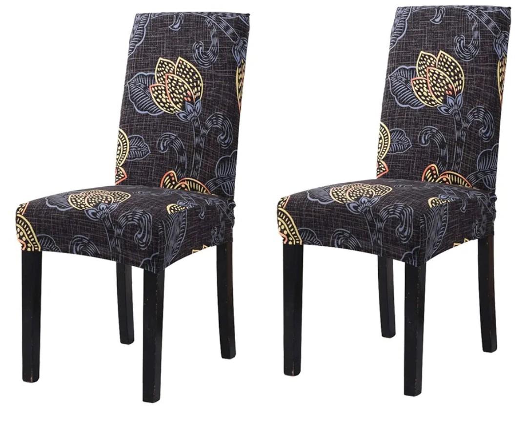 JIAN YA NA Stretch Chair Cover Universal Dining Chair Slipcovers Spandex Fabric 2/4/6 Pieces Chair Protective Cover for Dining Room, Hotel, Banquet, Ceremony (Set of 2, Print 02)