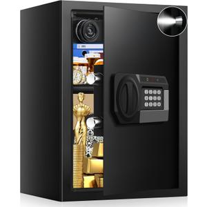 3.3 Cuft Large Home Safes Water and Fireproof with Digital Keypad & Key Lock, Security Safes for Home with DIY Removable Shelf, Anti-Pry Safe Box for Money Documents Jewelry, 19.69"H x13.78"W x 12.2"D