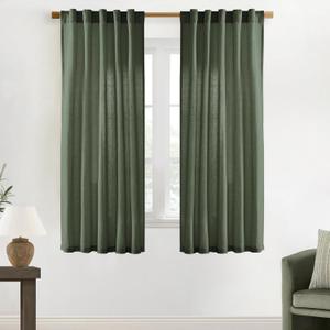 XTMYI 68 Inch Curtains 2 Panel Set, Linen Boho Semi Sheer Curtains for Bedroom Living Room, 40x68 in Long, Olive Green