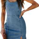 Womens Denim Dress Sexy Sleeveless Split Bodycon Mini Tube Jeans Short Dresses (Small, Blue)