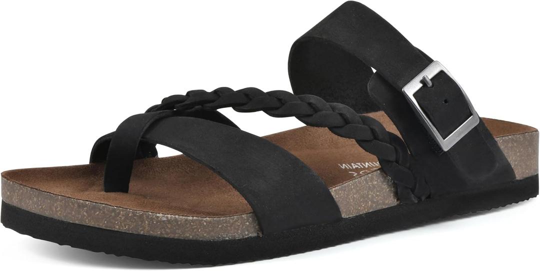 WHITE MOUNTAIN Shoes Hazy Footbed Sandal, Black/Nubuck, 9 M