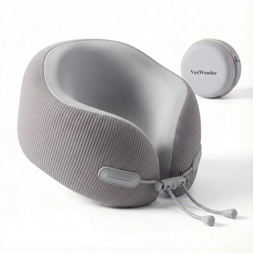 VoxWonder Memory Foam Travel Neck Pillow for Airplane, 360° Head Support Travel Essentials for Long Flights, Breathable Cover and Compact Storage Case, Portable Gift for Men and Women