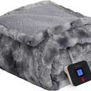 Westinghouse Electric Blanket Twin, Faux Fur Heated Blanket with 10 Heating Levels & 1-12 Hours Auto Off, Soft Cozy Sherpa Heated Blanket Washable Blanket (62" x 84" Twin Size, Grey)