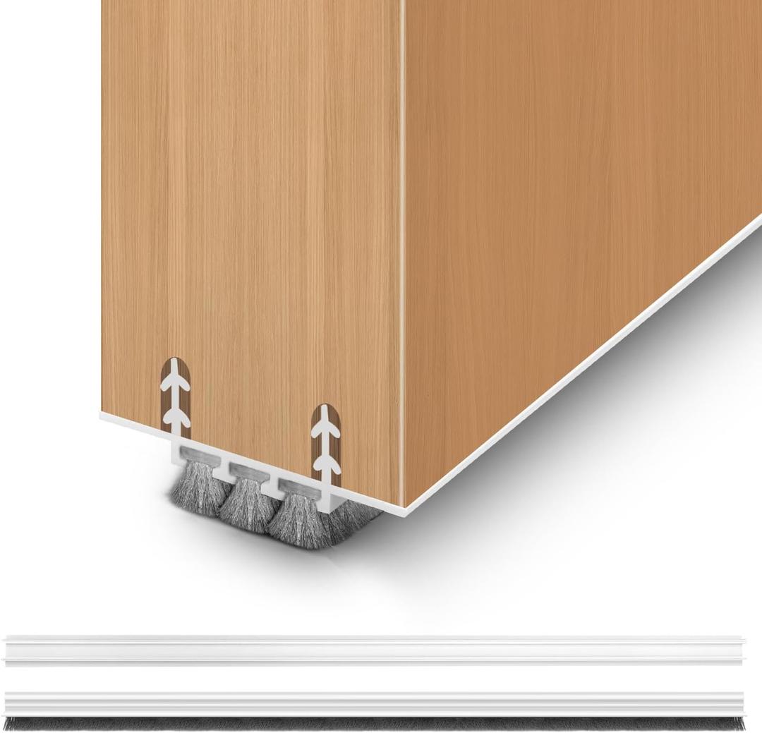 2 Pack Door Draft Stopper, Cuttable Concealed Kerf/Channel Fit Under Door Sweep, Draft Stopper Threshold Seal Bottom of Door Weatherstrip Kerf Weather Stripping Doors (White, 39 inch)