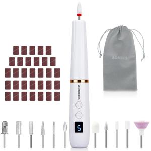 Cordless Electric Nail Drill with 360 Ring Light, Portable Nail File Kit for Acrylic, Gel Nails, Portable Home Manicure Kit for Manicure and Pedicure (White)