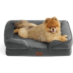 Bedsure Small Orthopedic Dog Bed - Washable Bolster Dog Sofa Beds for Small Dogs, Supportive Foam Pet Couch Bed with Removable Washable Cover, Waterproof Lining and Nonskid Bottom Couch, Dark Grey (24.0"L x 18.0"W x 6.0"Th)