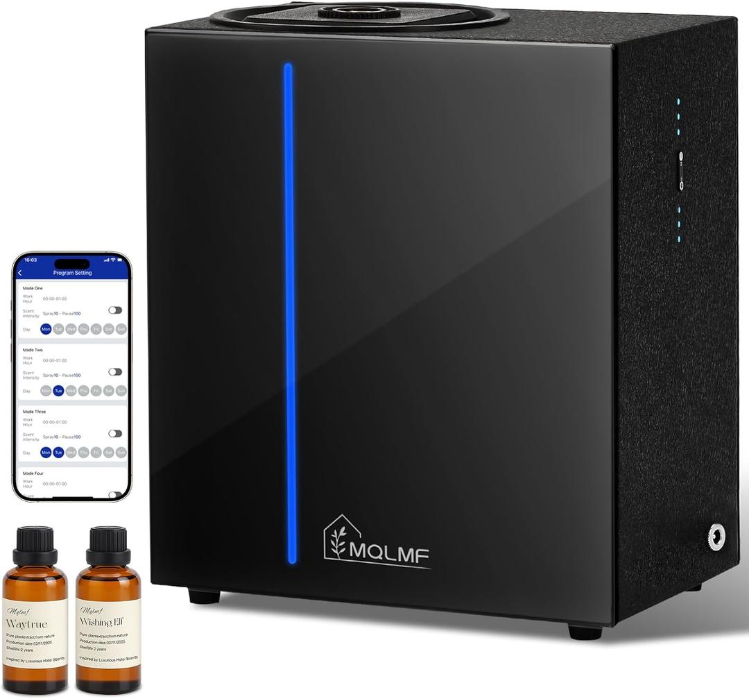 MQLMF HVAC Diffuser Scent System,10000 Sq Ft,Built-in Fan,Rapid Scent Diffusion,Lockable Oil Bottle,Commercial Diffuser,Metal Body,Ambiance Light,Scent Whole House,Large Spaces - Black