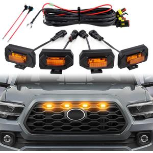 Seven Sparta 4 PCS Grill Led Lights with Fuse Adaptor Compatible with 2020-2023 Toyota Tacoma TRD Off Road & Sport OEM Front Grille, Half-Cover (Amber Light with Amber Shell)