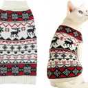 Lanyarco White Red Christmas Cat Sweater, Ugly Vintage Reindeer Pet Chihuahua Christmas Sweater, Holiday Festive Clothes for Cat Puppy, X-Small (XS) Size Back 9"