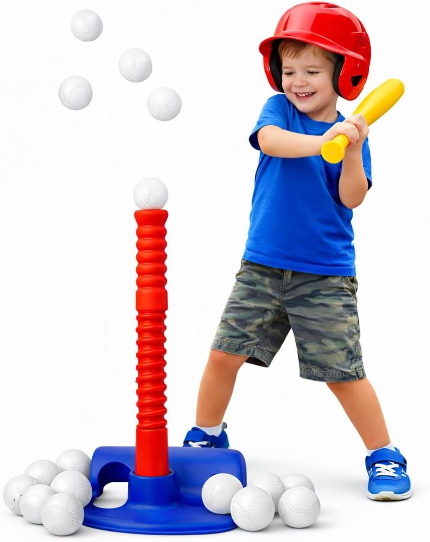 Kids Tee Ball Set with 10 Balls  Adjustable Height Batting Tee for Toddlers & Kids  Indoor Outdoor Baseball Training Toy for Beginners
