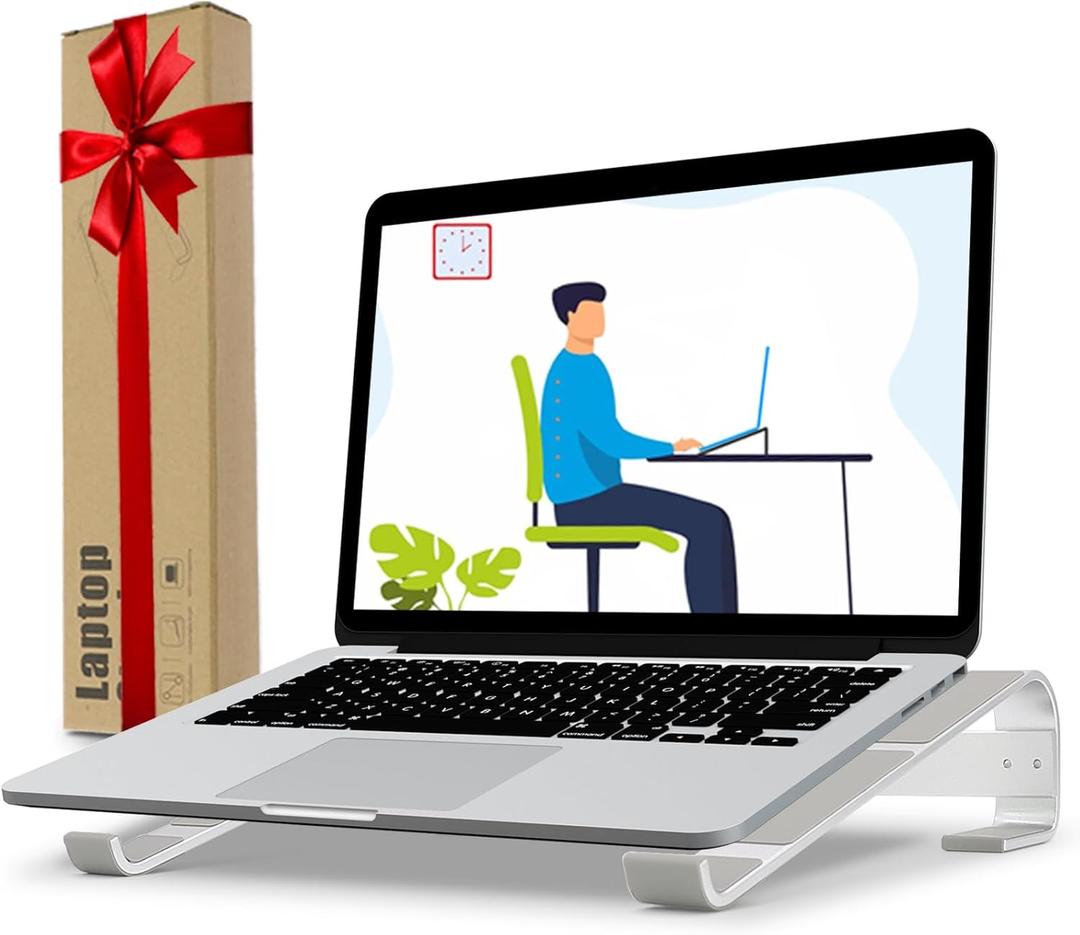 Ventilated Laptop Stand for Desk, Ergonomic Aluminum Laptop Riser, Computer Stand for Laptop, Compatible with MacBook Air Pro, Dell, HP, More 11-17.3 Inches Notebook, Work from Home (Silver)